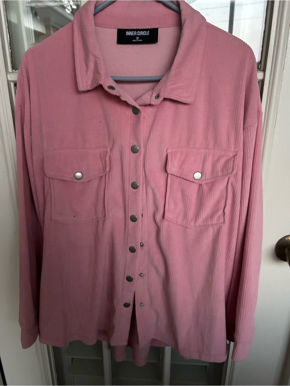 Pink Button-Front Corduroy Jacket